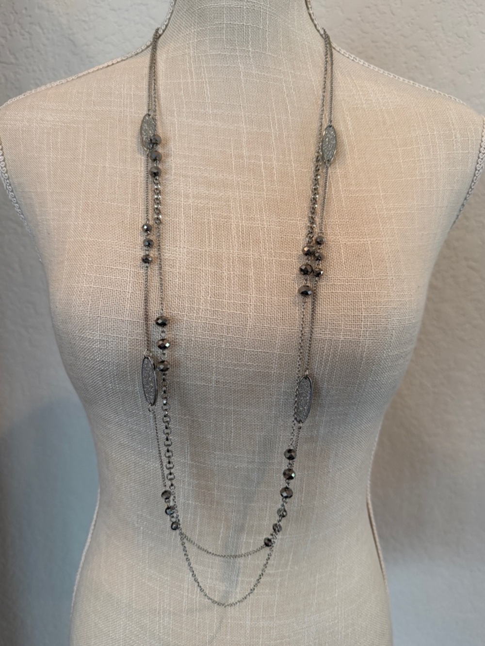 Charming Charlie Silver Multi-Strand Beaded Long Necklace